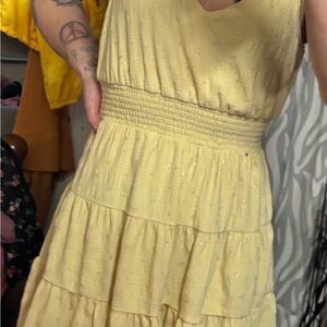 City Studio Pale Yellow Tiered Midi Dress